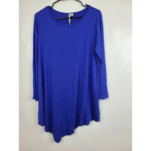Comfy USA Womens Royal Blue Asymmetric Hem Long Sleeve Knit Tunic Top Size Large